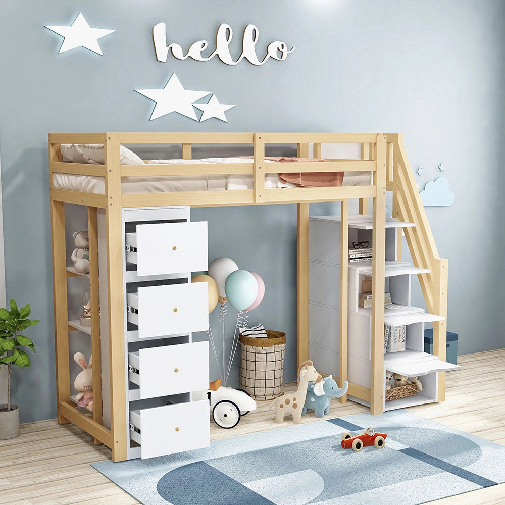 Letto a soppalco 90x200 cm - Xylo - Colore legno con cassetti