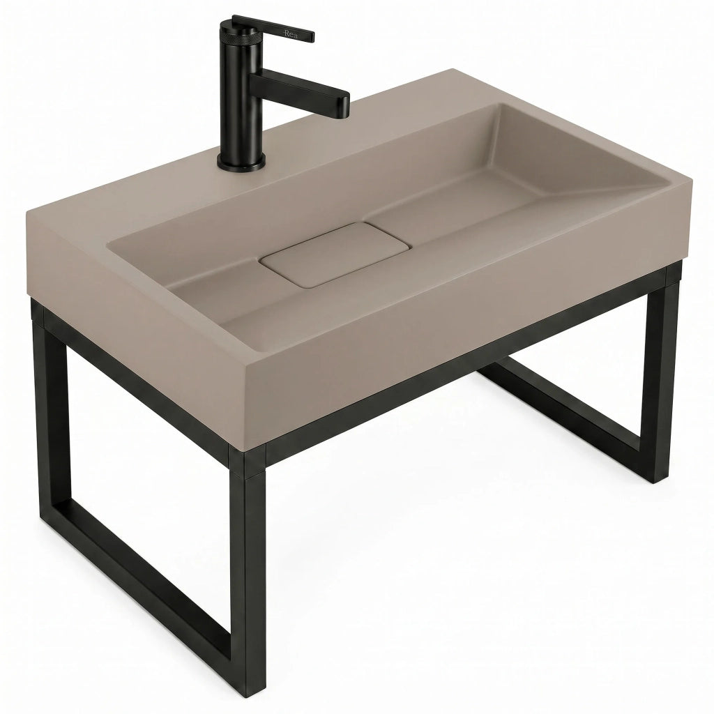Lavabo In Conglomerato Rea Goya Taupe 60cm + Supporto