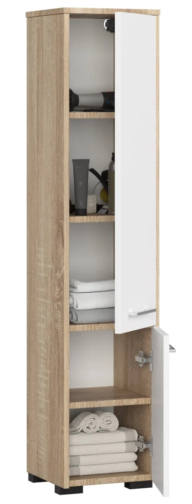 Colonna da bagno AKORD FIN Sonoma Quercia 30 cm 2 ante inserto frontale Bianco 30x30x140 cm