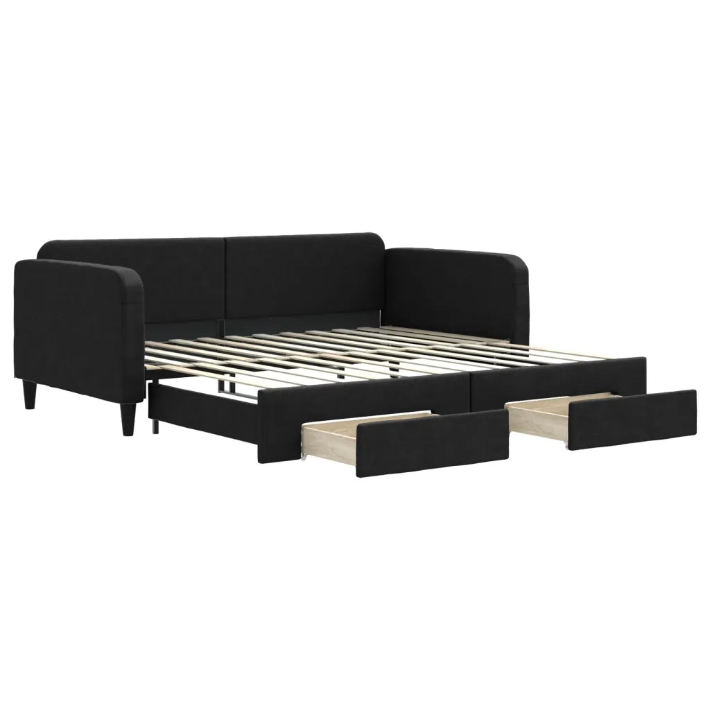 Divano Letto Estraibile con Cassetti Nero 100x200 cm in Tessuto 3196859