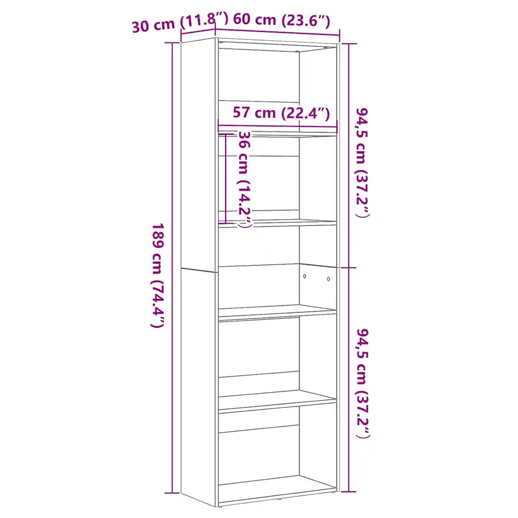Libreria Rovere Nero 60x30x189 cm in Legno Multistrato