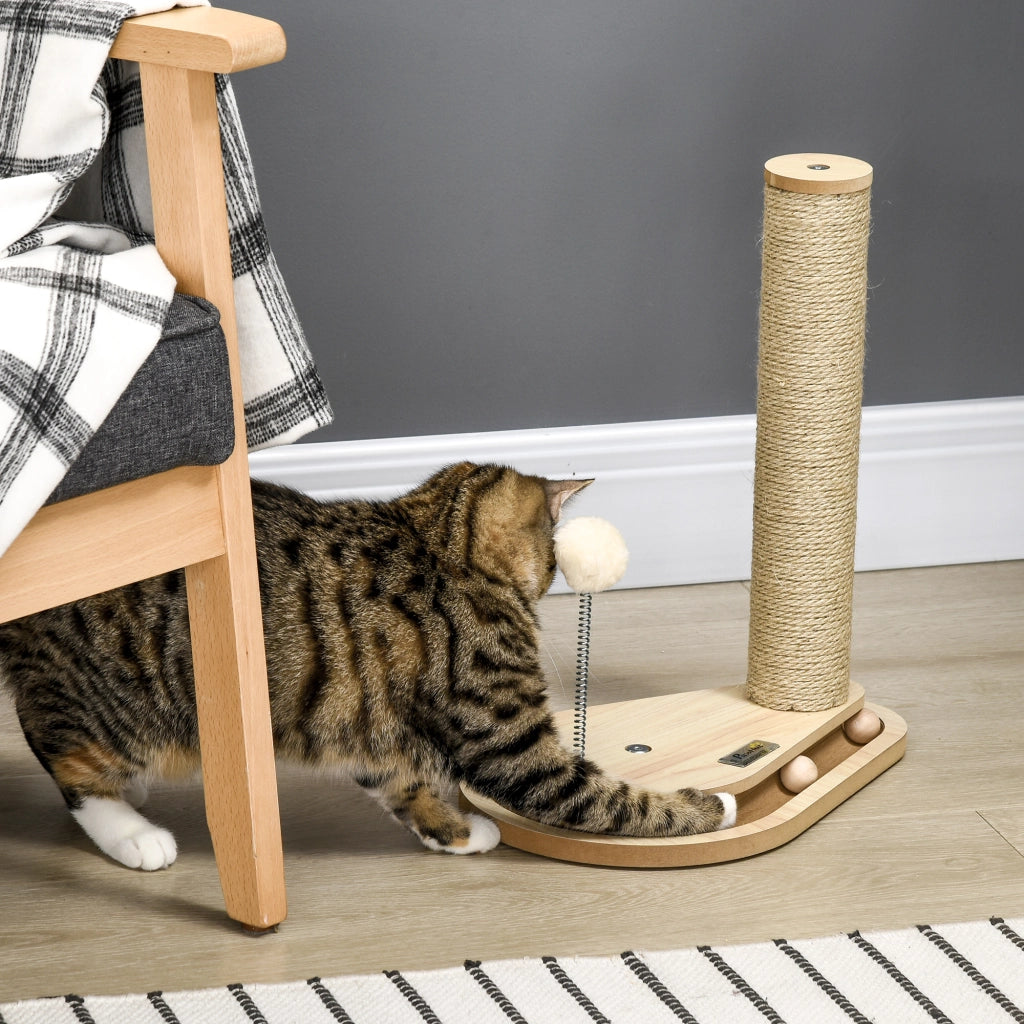 Tiragraffi per gattini con giocattoli e pista per palline ¨C Minimal ¨C 35x23x40 cm, naturale