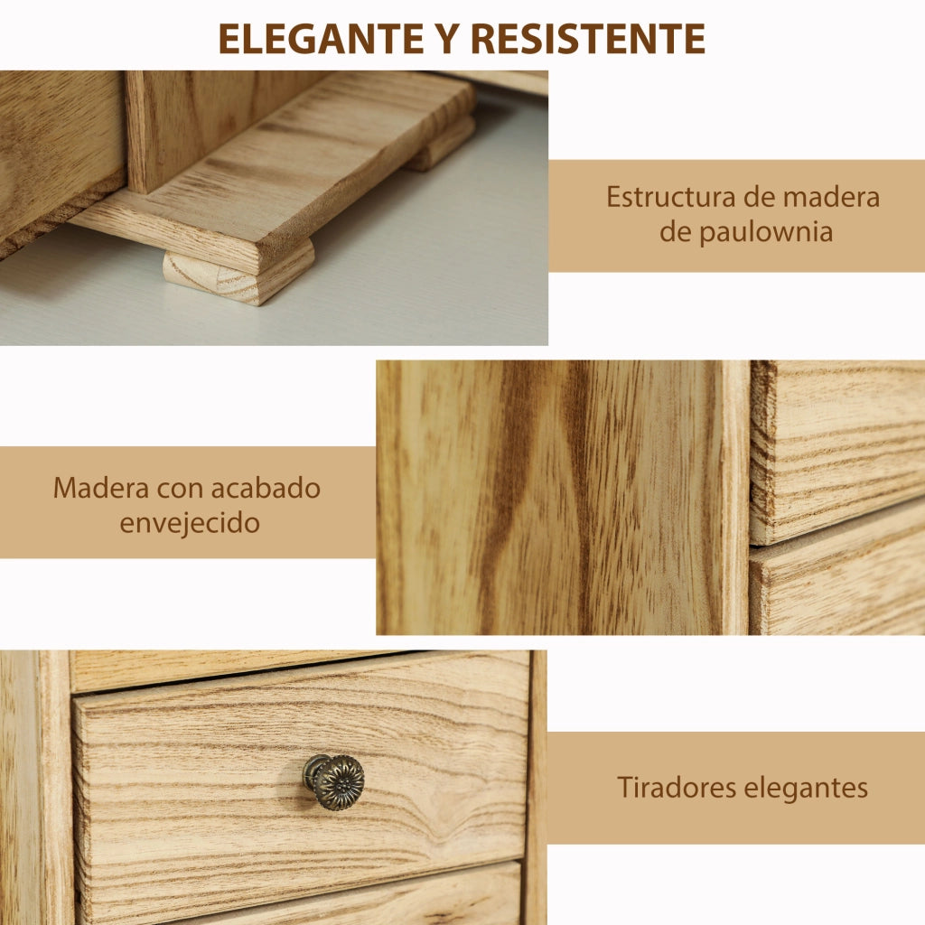 Organizzatore Gioielli in Legno 4 Livelli con 2 Cassetti e Specchio ¨C Zephmum ¨C Naturale 50x30x40
