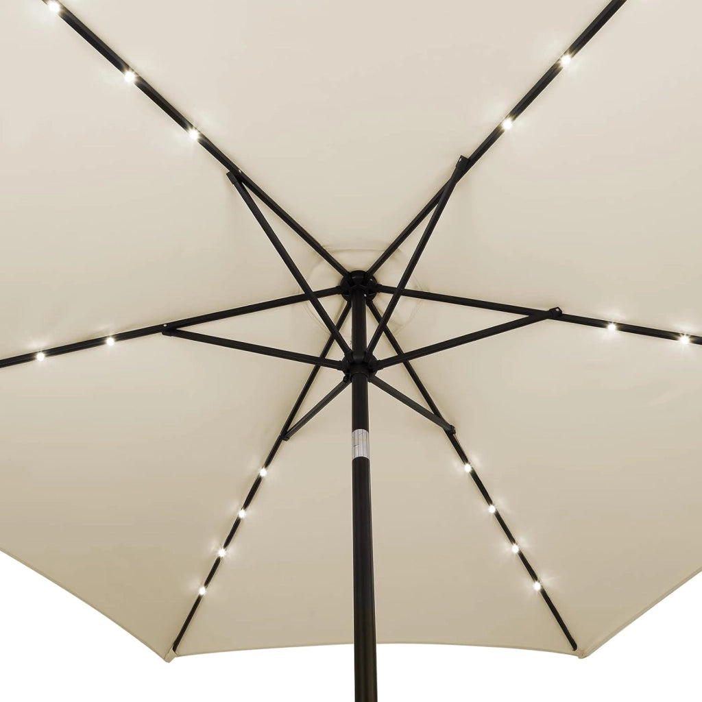 Ombrellone da Giardino 24 luci LED Ø270cm Manovella Ombrelloni Terrazza Parasole Protezione Uv 80+ Crema