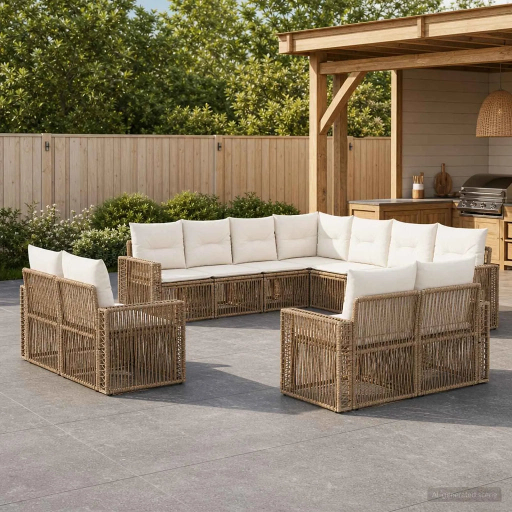 Set Divano da Giardino 11 pz Beige e Bianco Crema polyrattan 3435294