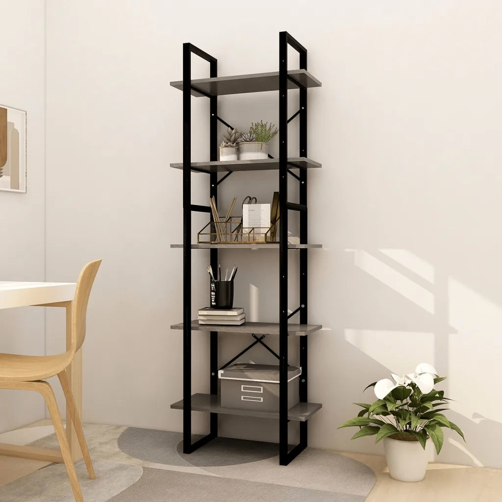 Libreria a 5 Ripiani Grigia 60x30x175 cm in Legno di Pino 3081985