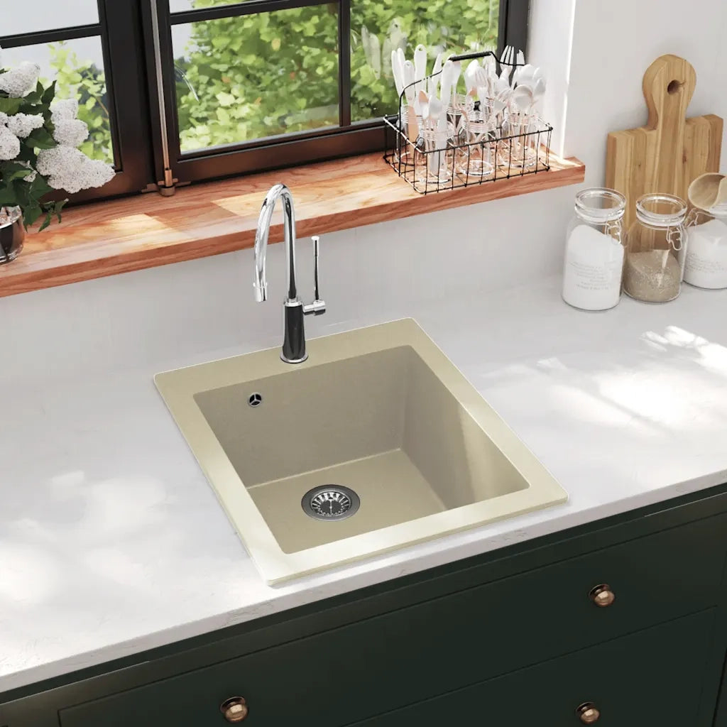 Lavello da Cucina in Granito Vasca Singola Beige CFW6312627