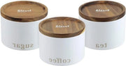 Set di 3 contenitori per alimenti - bianchi - legno di acacia - ripostiglio cucina
