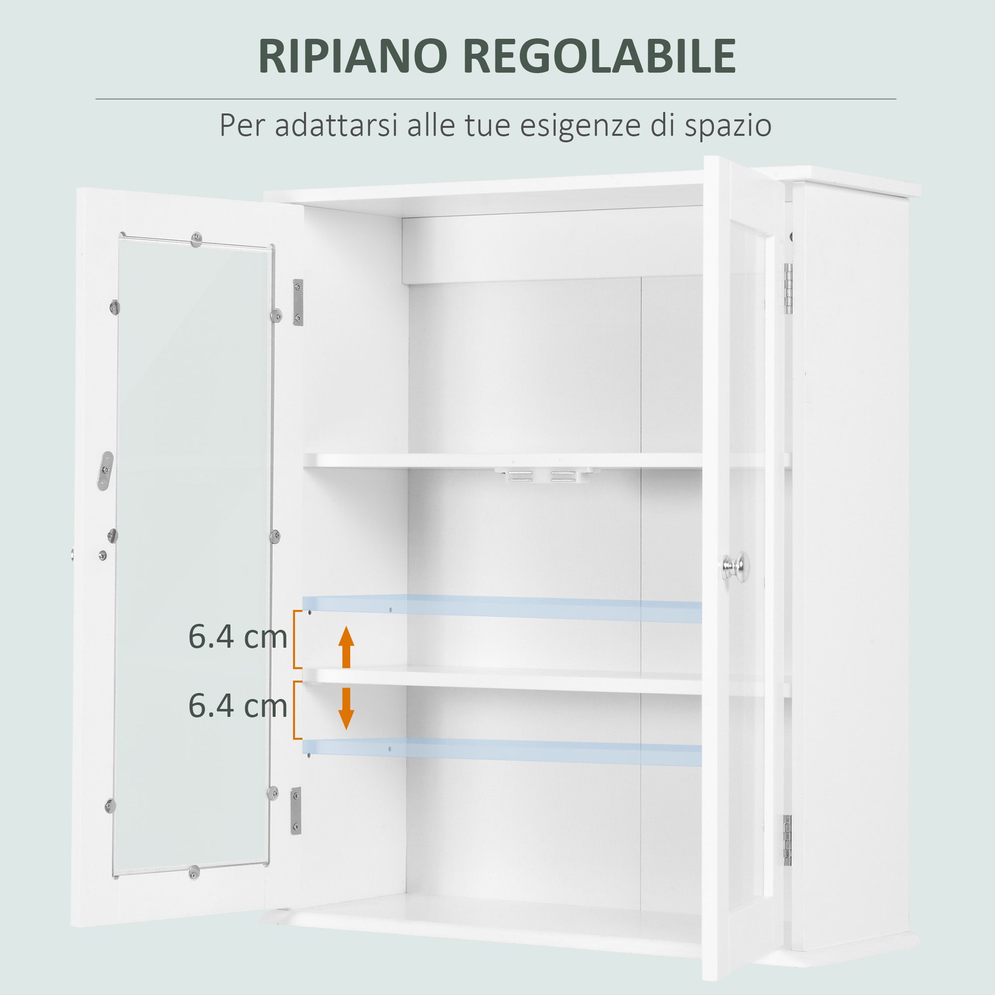 Pensile da Bagno Armadietto con Anta a Vetro 55x20x65 cm in Legno Bianco