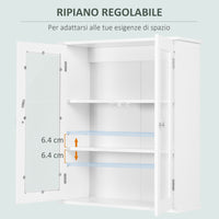 Pensile da Bagno Armadietto con Anta a Vetro 55x20x65 cm in Legno Bianco