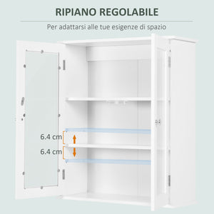 Pensile da Bagno Armadietto con Anta a Vetro 55x20x65 cm in Legno Bianco