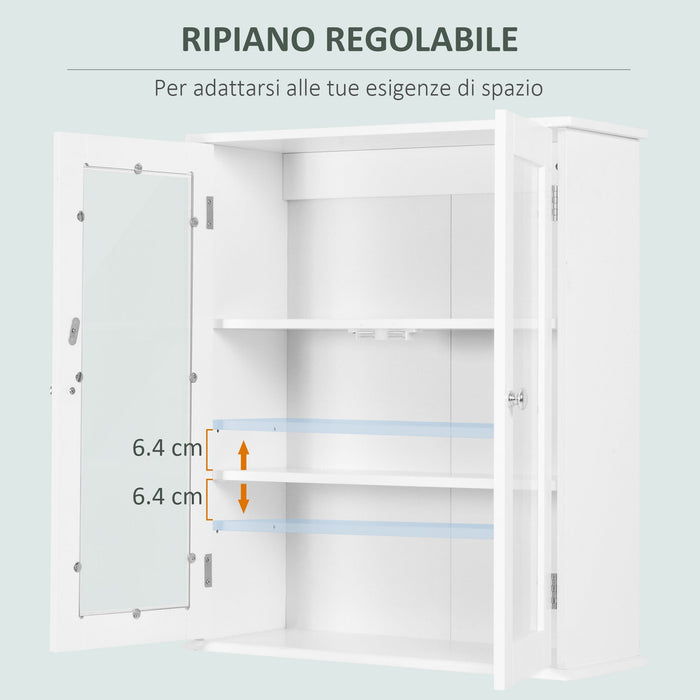 Pensile da Bagno Armadietto con Anta a Vetro 55x20x65 cm in Legno Bianco