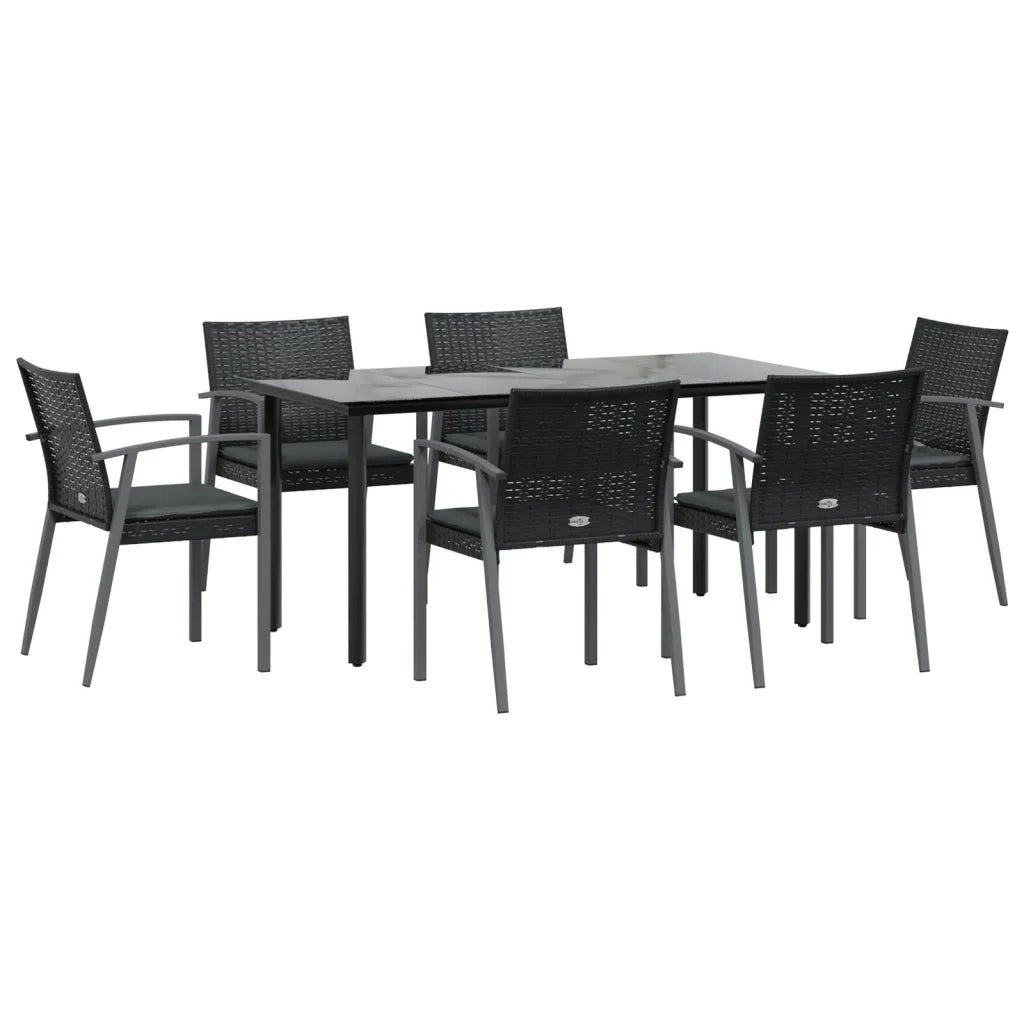 Set Pranzo da Giardino 7 pz con Cuscini in Polyrattan e Acciaio