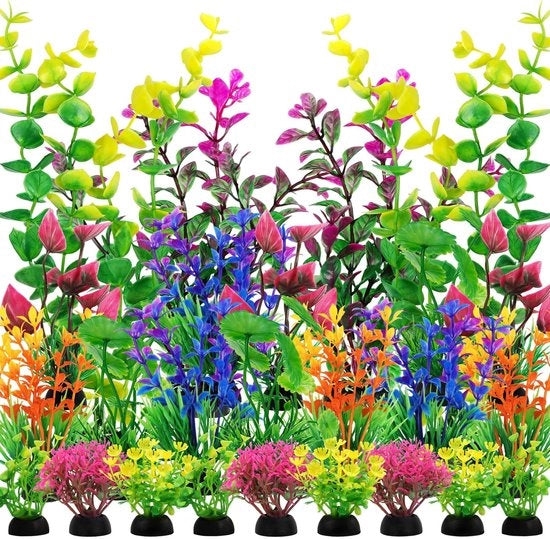Decorazioni per acquario - 25 pezzi - Piante in plastica - Colorate - Facili da mantenere - Emissione naturale - Piante per acquario