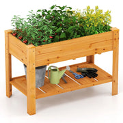 Fioriera rialzata 120 x 60 x 81 cm con drenaggio e moderno ripiano portaoggetti in abete marrone 20_0012205