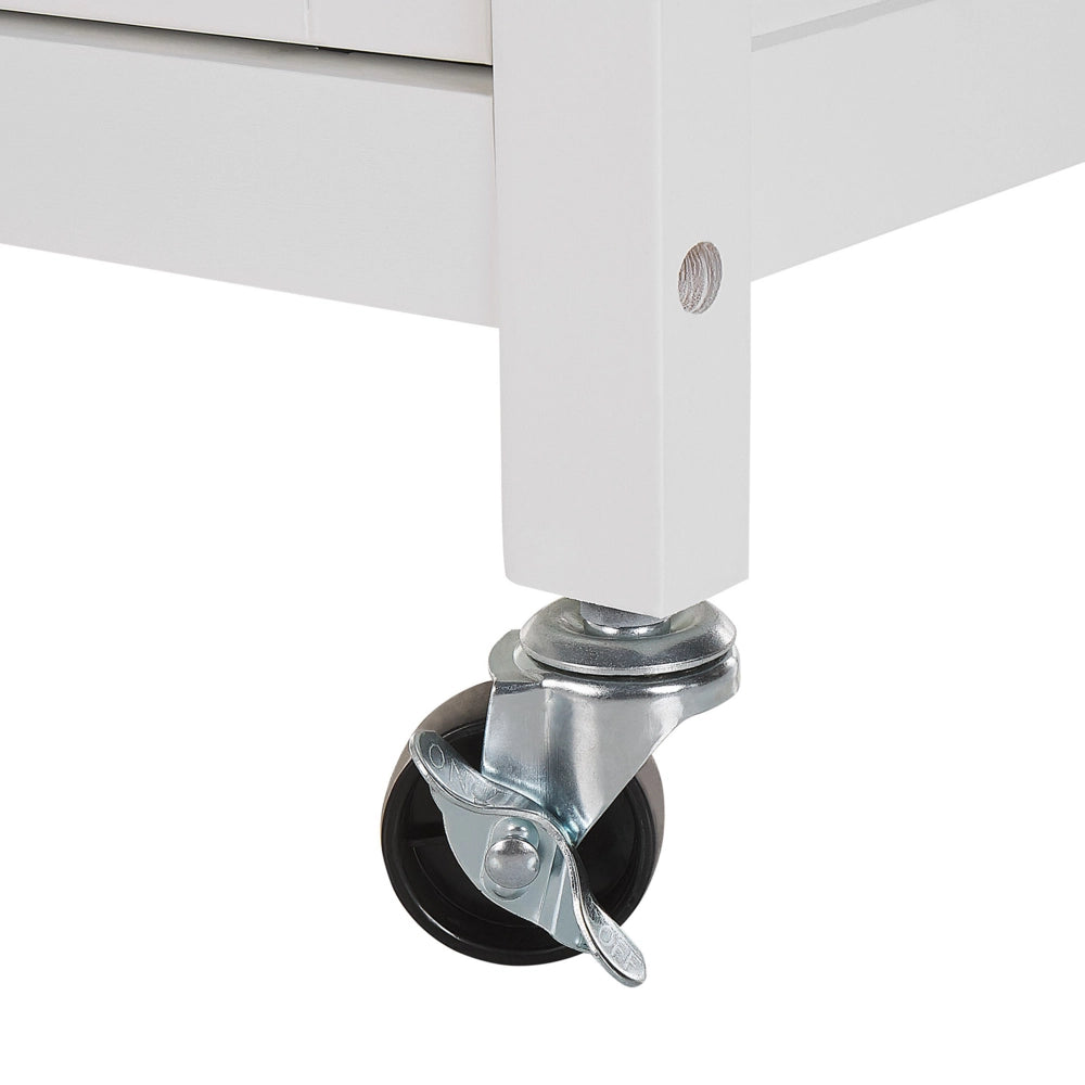 Carrello da Cucina Bianco e Legno Chiaro Piano MDF 48 x 39 x 89 cm Armadio Porta Asciugamani Posate Cassetti Ruote