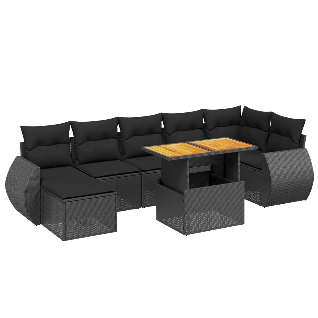Set Divani da Giardino con Cuscini 8 pz Nero in Polyrattan 3275820