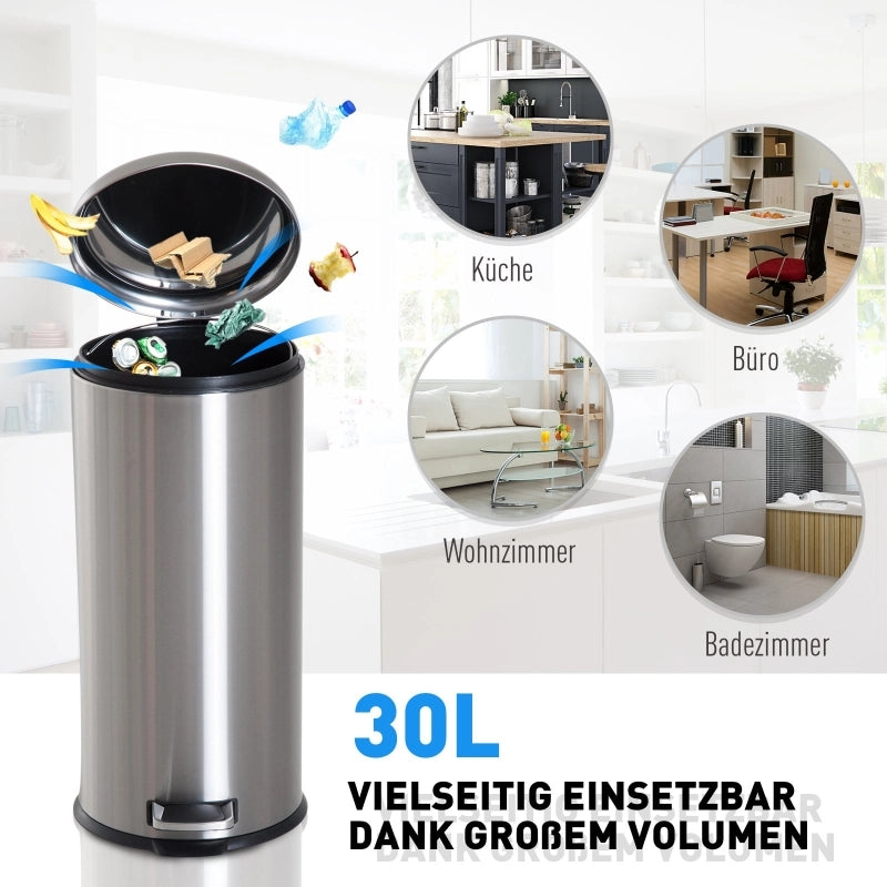 CESTINO PORTARIFIUTI A PEDALE 30 L ACCIAIO INOX ARGENTO