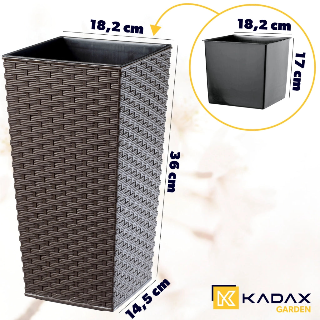 Vaso da fiori KADAX con inserto, vaso alto 37 cm, marrone, da giardino