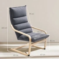 Poltrona a Dondolo Moderna con Braccioli in Legno e Cuscini Spessi in Velluto, 67x83x105 cm, Grigio