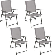 Set di 4 sedie da giardino pieghevoli, con schienale alto e bracciolo, in metallo e tessuto, portata fino a 150 kg, colore: grigio