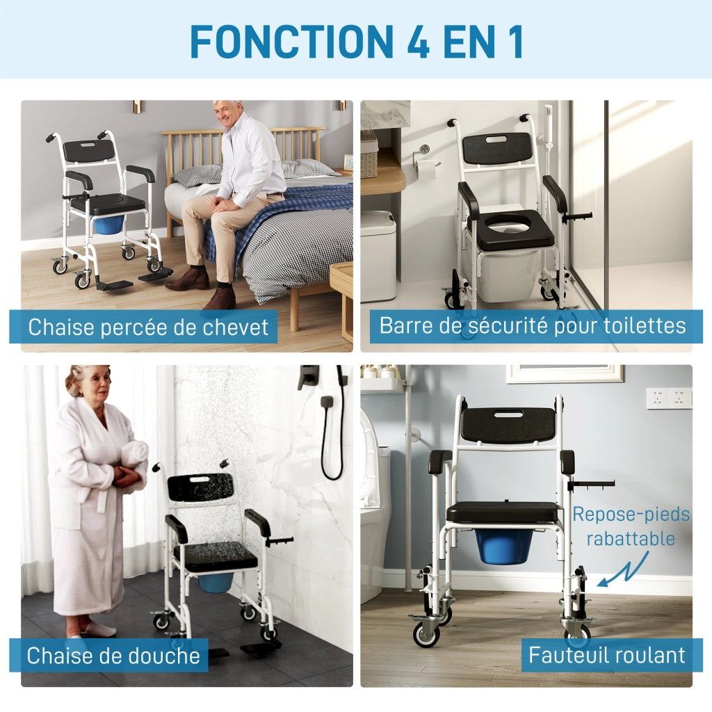 Sedia da doccia con ruote ¨C zephmum ¨C 53x97x97 cm, nero