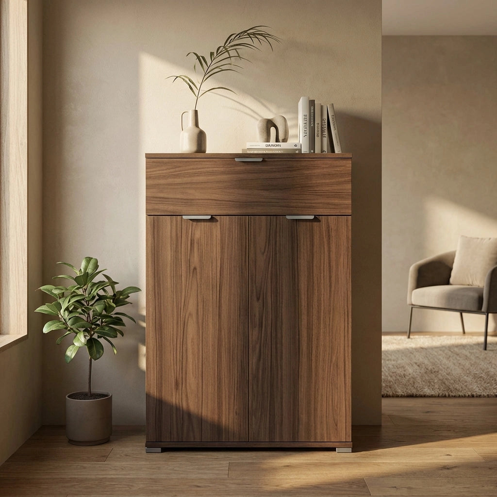 Armadietto da Bagno con 2 ante e un cassetto in Legno Composito cm 75x38x112 - HUGO