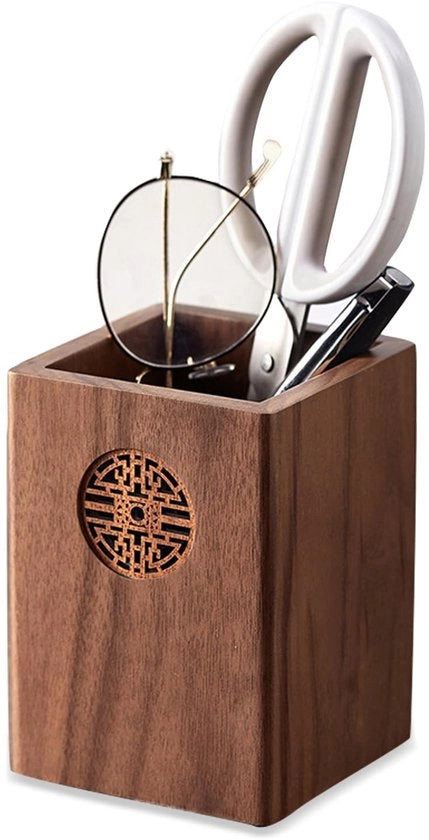 Penne in legno, contenitore quadrato per penne, cassetta di archiviazione per scrivania, manufatto artigianale, adatto per carta da lettera, spazzole per trucco, scrivanie e uffici