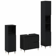 Set di mobili per il Bagno | Armadio da bagno 3 pz Rovere Nero 30 x 30 x 190 cm