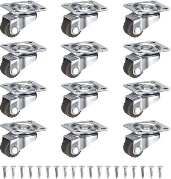 12 pezzi di ruote per mobili 12 mm, ruote con gomma, 360 gradi, ruote per mobili piccoli, ruote per tavoli, cassetti, carrelli, colore marrone