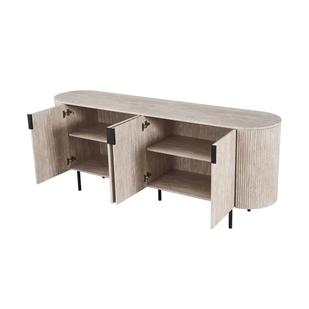 Buffet VAGOS – Coloris rovere chiaro – 4 porte – 200 cm – Grande credenza moderna – Pratico contenitore