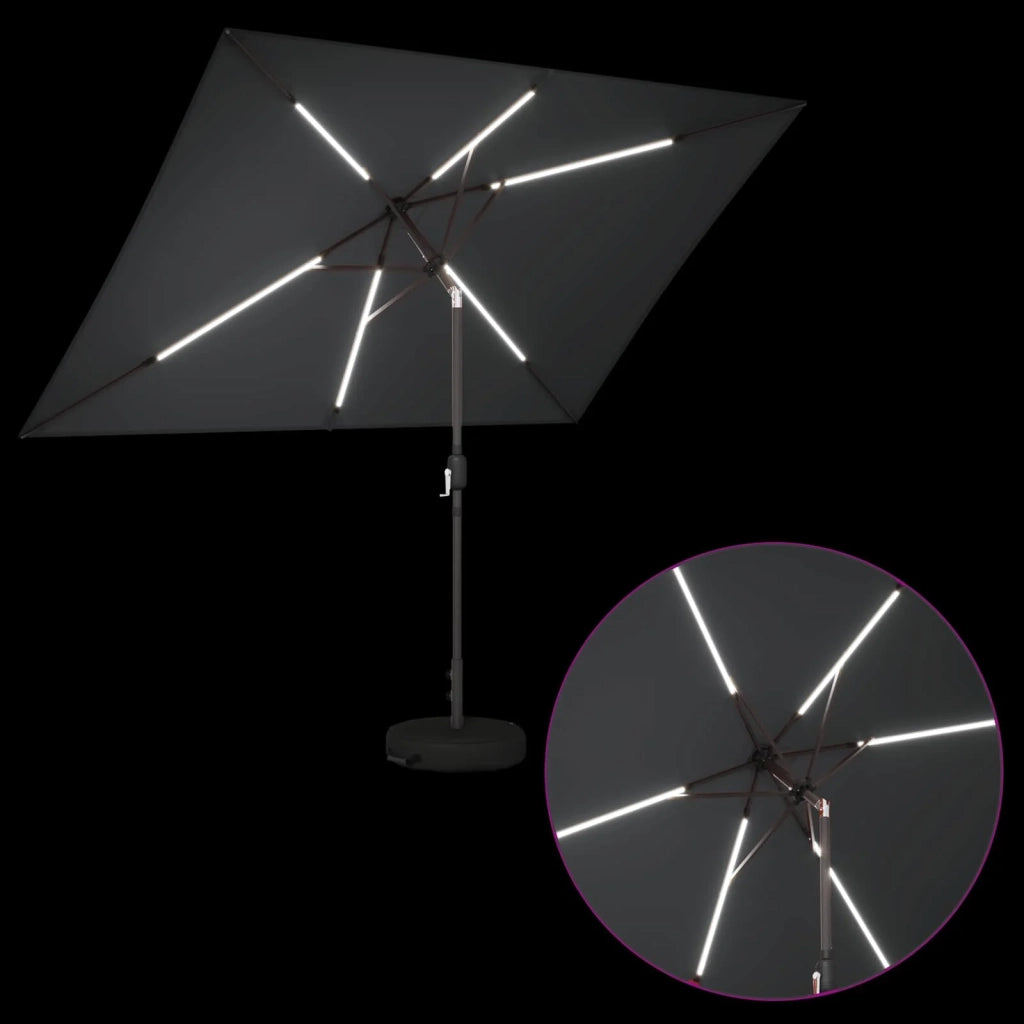 Ombrellone da giardino-Parasol da giardino con luci LED e base 200 x 300 cm Poliestere 107716
