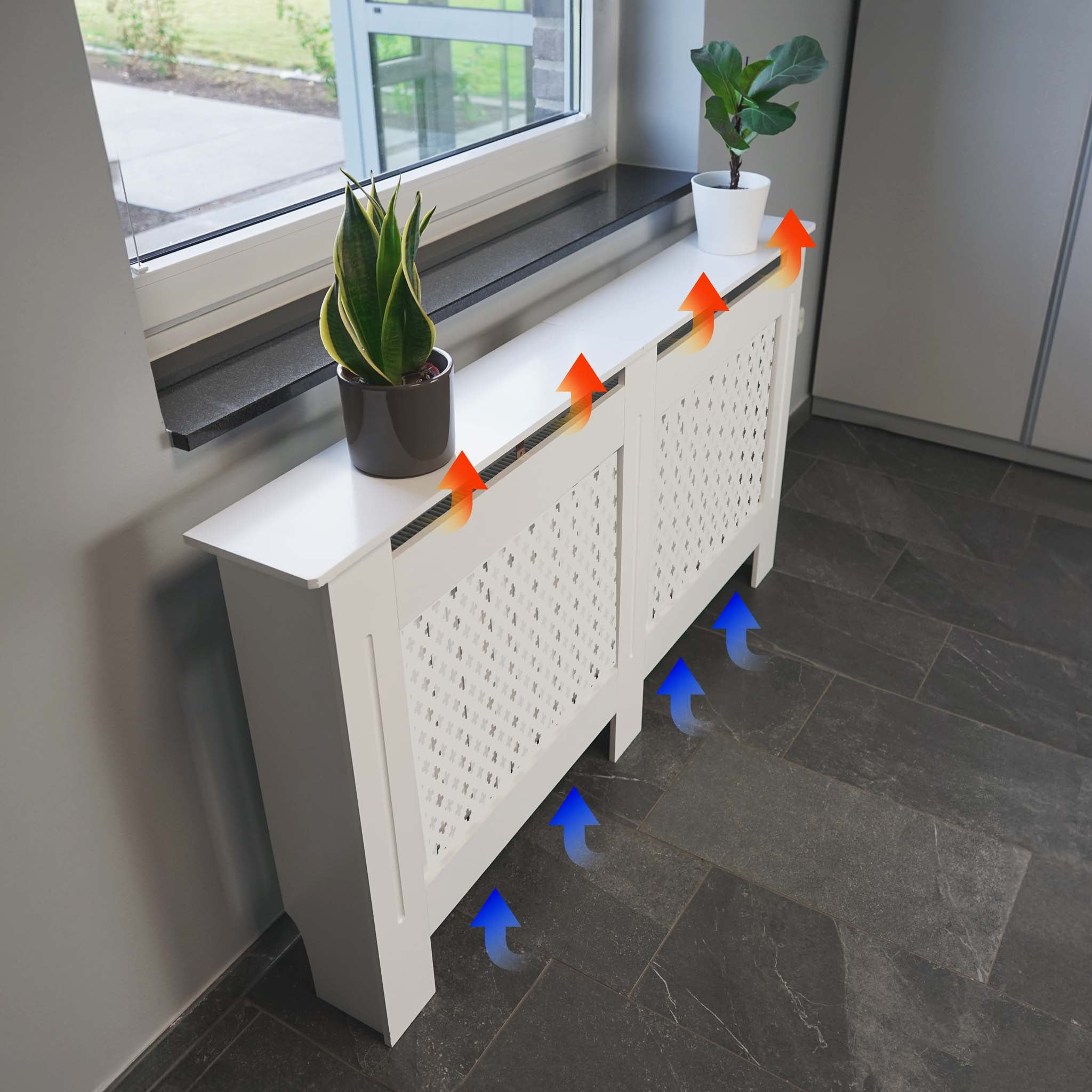 Toboli Radiator Cover White 152 x 19 x 82 cm, MDF Cover, Wooden Radiator Cabinets, Aesthetic Way to Hide Heaters