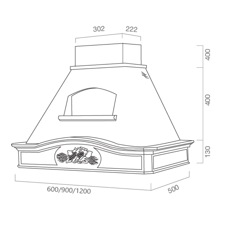 Cappa aspirante DSIRE/SOFIA in acciaio inox bianco e cornice in legno intarsio cm 60