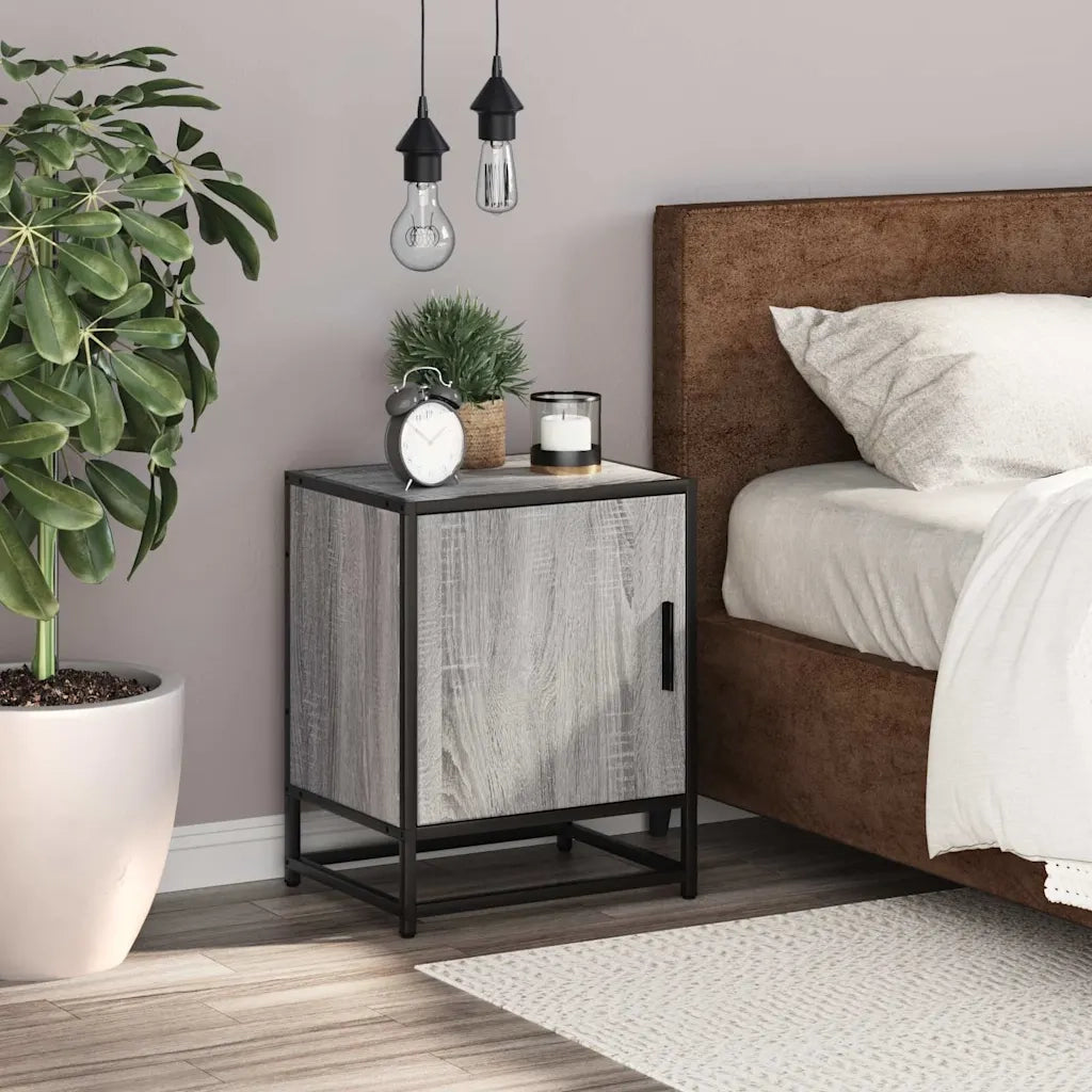 Comodino-Tavolino da notte Grigio Sonoma 40x31x50 cm Legno Multistrato e Metallo 678813