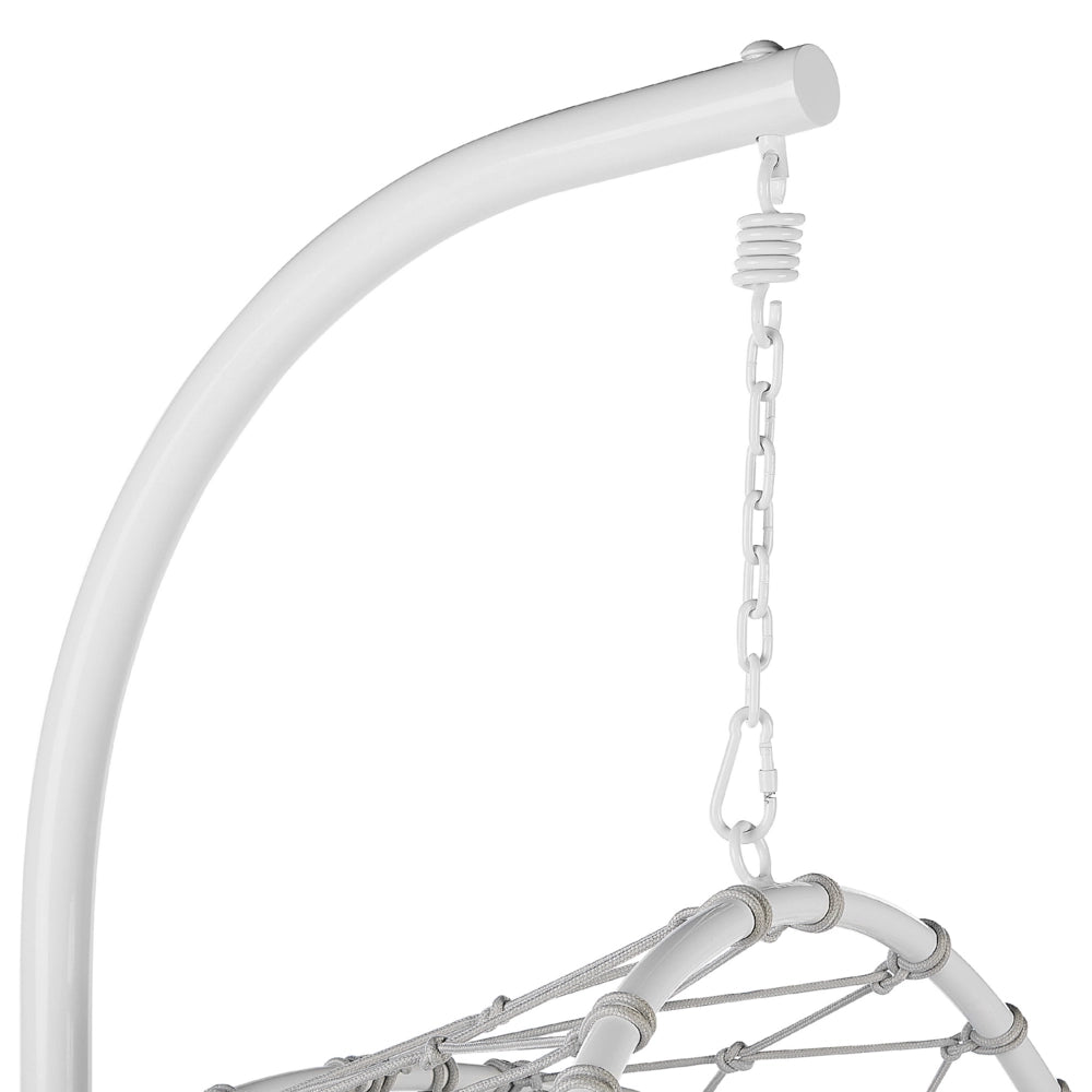 Sedia appesa bianca con supporto e morbido cuscino boho scandinavo