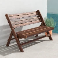 Panca da Giardino per 2 Persone, Design Rustico, Pieghevole, Legno Naturale, 122 x 63 x 83 cm, Superficie carbonizzata