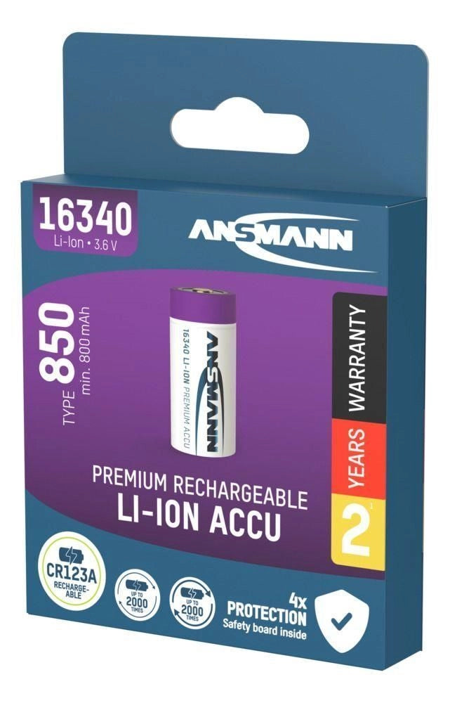 Ansmann 1300-0017 16340 CR123A Batteria Ricaricabile Li-Ion 850 mAh 3,6 V