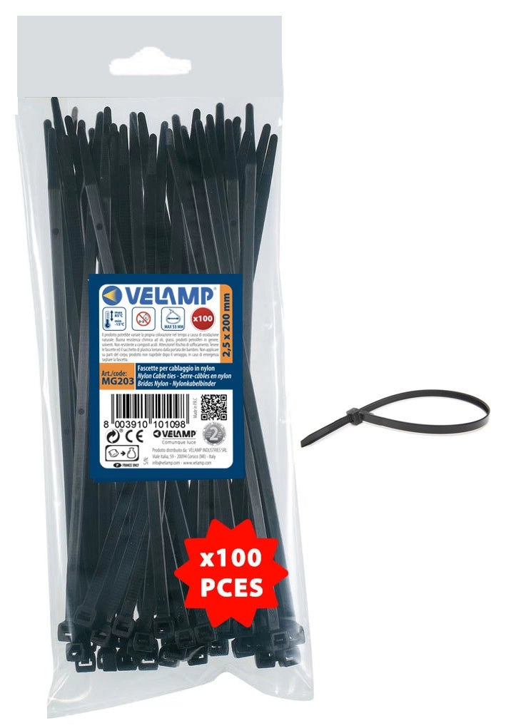 Fascette nere in nylon 2,5x200 100pz