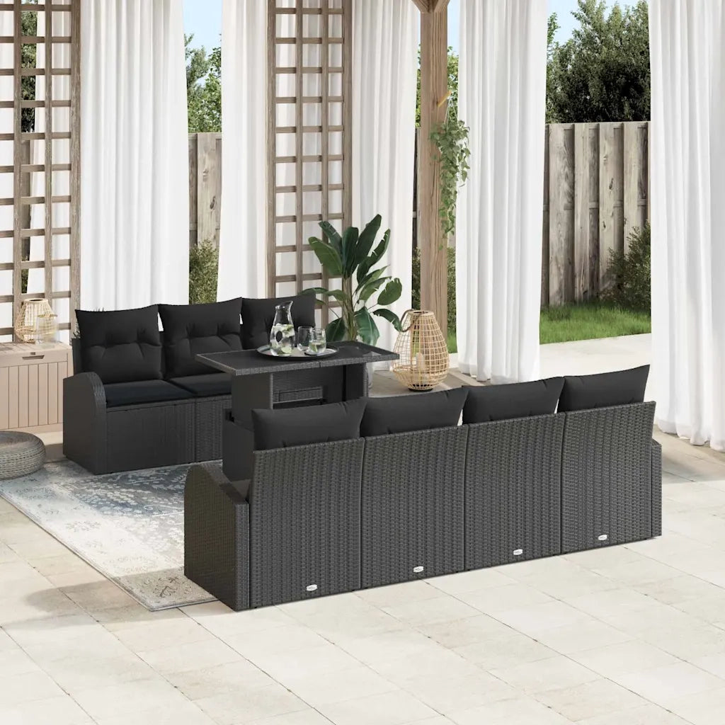 Set Divano da Giardino 8 pcs Nero Rattan in Polipropilene