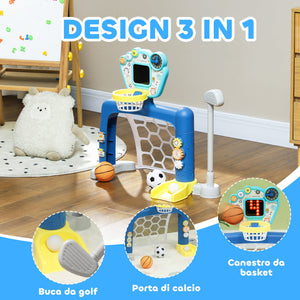Rete da Calcio Canestro Basket Set Golf Gioco per Bambini Altezza Regolabile 60,4-68 cm