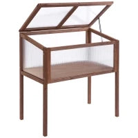 Mini Serra da Giardino Rialzata in Legno e Policarbonato con Tetto Apribile, 90x50x93cm