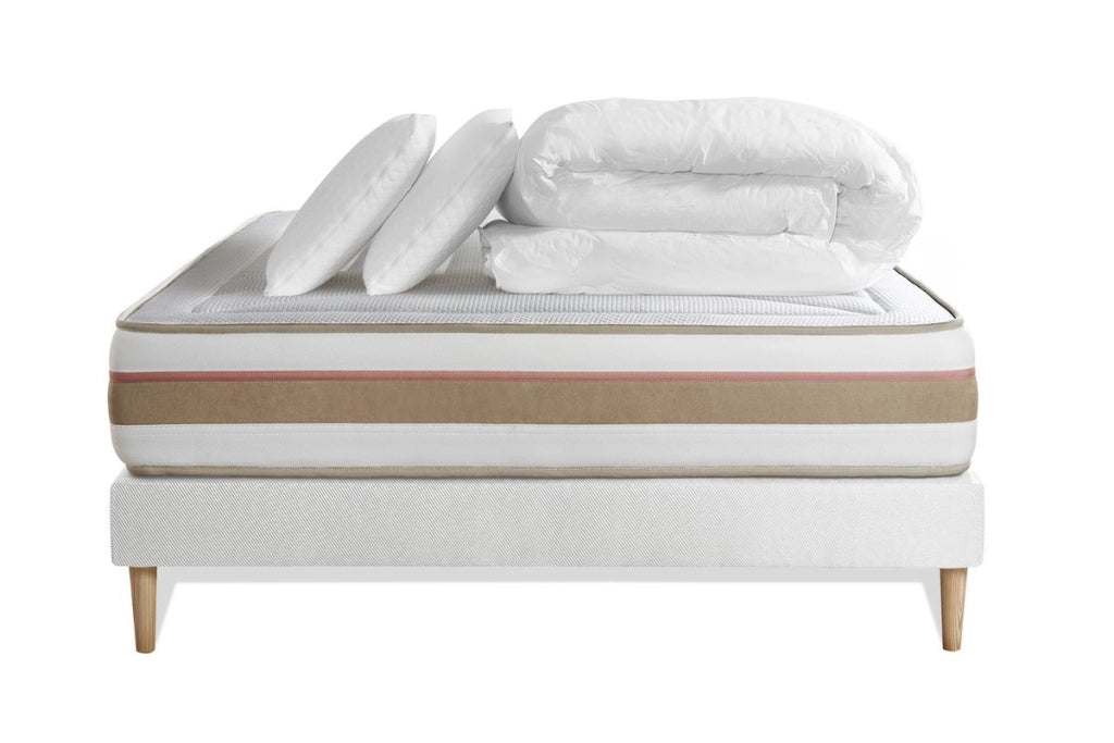 Pacchetto letto completo - Materasso 140x200cm + Box spring con doghe (kit) + 2 cuscini + Piumino - Le Tendre