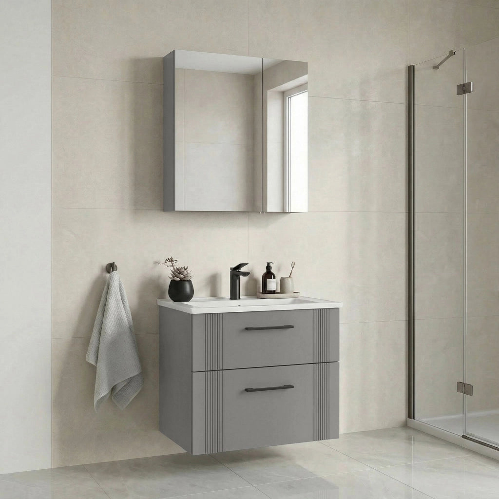 Set mobile lavabo con specchio (2 pezzi) "Bari 65 v2" - 65 x 45 x 55 cm - Cashmere opaco