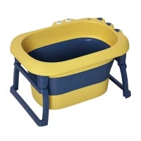 Vaschetta Bagnetto Neonato Pieghevole con Supporto Antiscivolo, Vaschetta da Bagno Portatile per Neonati e Bambini di 0-6 Anni con Foro di Scarico, 75.3x55.4x43cm, Blu e Giallo