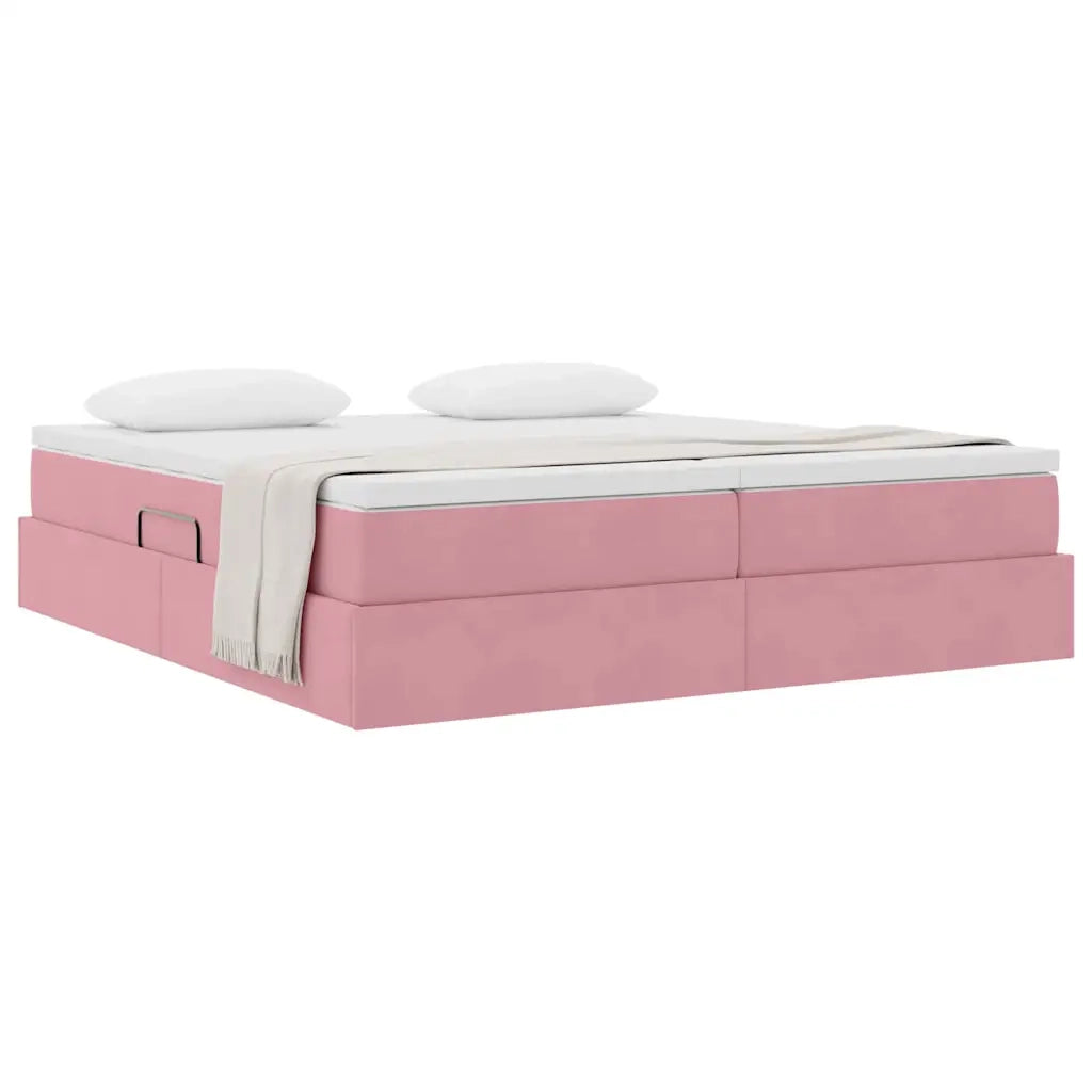 Letto con contenitore e materasso Rosa 200 x 200 cm Velluto