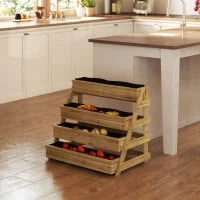 Fioriera Rialzata a 4 Livelli con Fori di Drenaggio e Tessuto non Tessuto, in Legno di Abete, 75x57x60.5 cm
