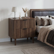 COMODINO 2 Cassetti MDF Color Noce con Frontali Scanalati