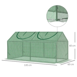 Mini serra da giardino in PE con finestre apribili, 120 x 60 x 60 cm, verde