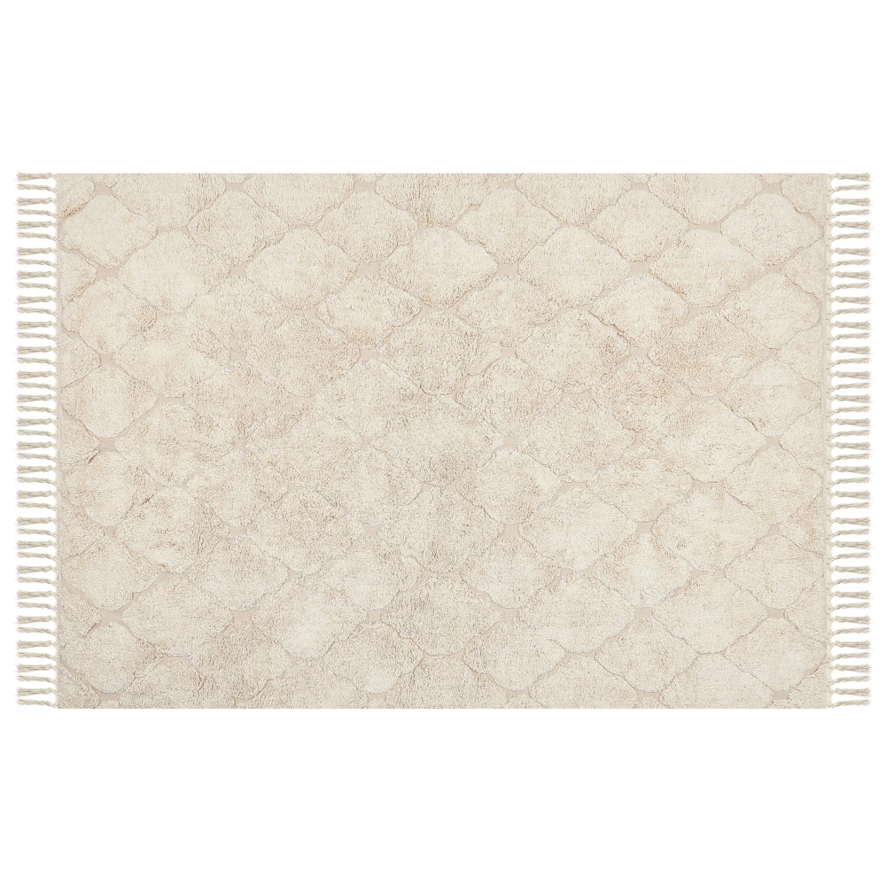Tappeto in cotone beige 140 x 200 cm minimalista trapuntato a pelo lungo motivo geometrico soggiorno camera da letto